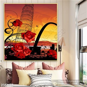 Tranh hoa Hồng và tháp nghiêng
