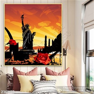 Tranh hoa Hồng và tượng nữ thần tự do