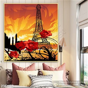 Tranh hoa Hồng và tháp Eiffel