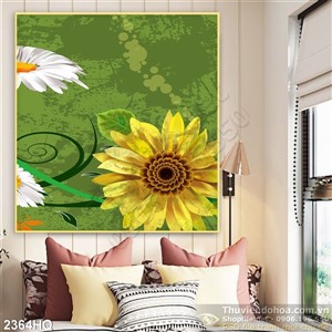 Tranh hoa Hướng dương và hoa Cúc đẹp