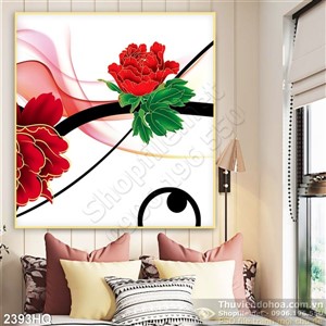 Tranh hoa mẫu đơn trang trí phòng khách