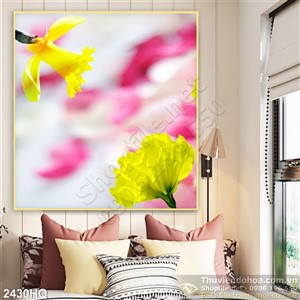 Tranh hoa Cúc trang trí dán tường phòng ngủ