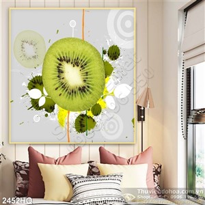 Tranh hoa lá và quả Kiwi đẹp