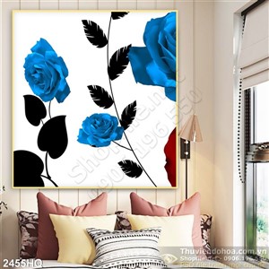 Tranh hoa hồng xanh hiện đại treo tường đẹp