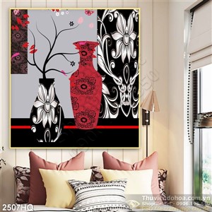 Tranh hoa lá hiện đại treo tường phòng ngủ