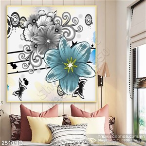 Tranh hoa lá độc đáo dán tường phòng khách