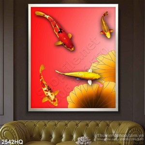 Tranh hoa lá và cá Koi đẹp