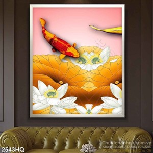 Tranh hoa Sen và cá Koi phong thủy