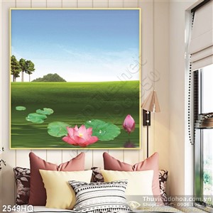 Tranh hoa Sen phong thủy phòng khách
