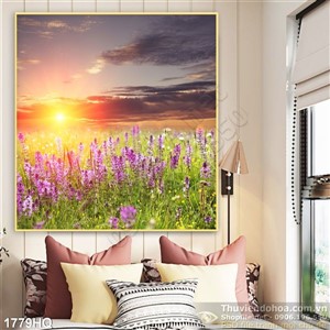 Tranh hoa lá và hoàng hôn