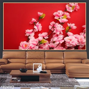 Tranh hoa lá hoa đào đẹp