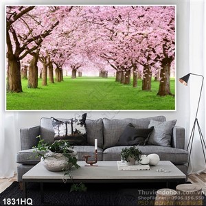 Tranh rừng hoa đào Nhật Bản