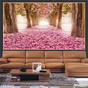 Tranh rừng đào nghệ thuật trang trí phòng khách