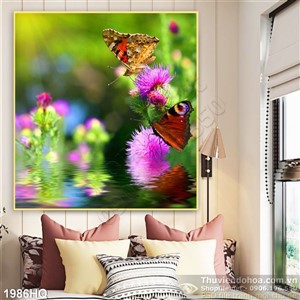 Tranh hoa lá nghệ thuật trang trí phòng khách