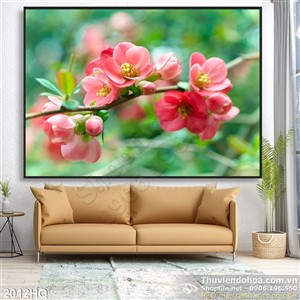 Tranh hoa đào trang trí phòng khách