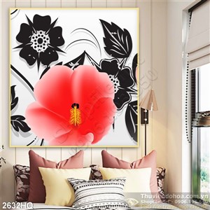 Tranh hoa lá dán tường phòng khách