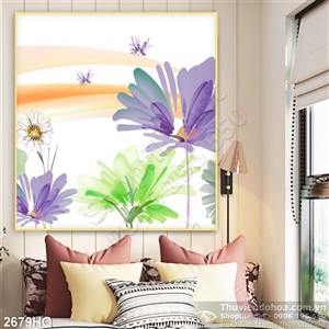 Tranh hoa lá dán tường hiện đại