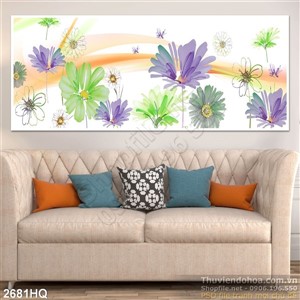Tranh hoa lá dán tường hiện đại treo phòng khách