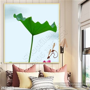 Tranh hoa lá sen đẹp trang trí