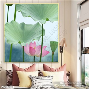 Tranh hoa lá Sen trang trí phòng khách