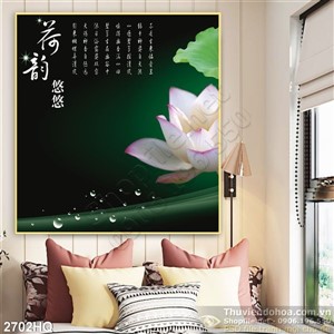 Tranh hoa Sen thư pháp treo tường đẹp