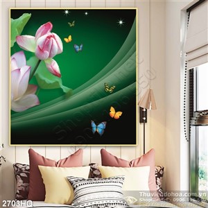 Tranh hoa Sen thư pháp nghệ thuật