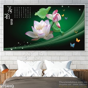 Tranh hoa lá thư pháp treo tường độc đáo