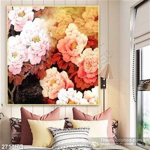 Tranh hoa mẫu đơn trang trí treo tường