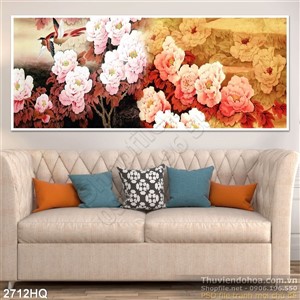 Tranh hoa mẫu đơn phong thủy trang trí phòng khách