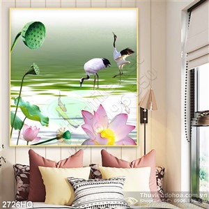 Tranh hoa lá Sen trang trí phòng khách