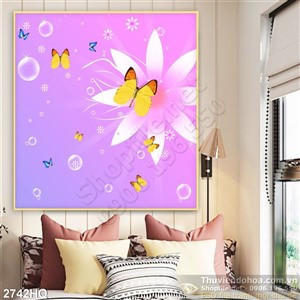 Tranh hoa lá nền tím đẹp