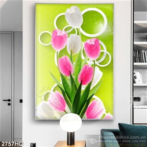Tranh hoa tulip 3D trang trí tường độc đáo
