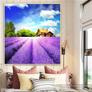 Tranh hoa Laverder Tiên ong đẹp độc đáo