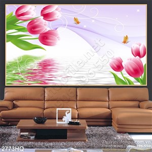 Tranh hoa Tulip dán tường phòng khách