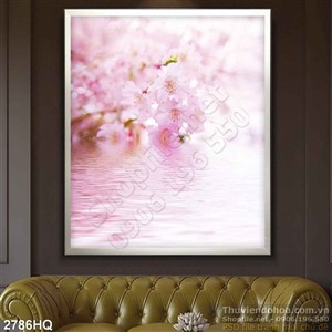 Tranh hoa đào trang trí phòng khách