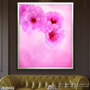 Tranh hoa đào mùa xuân trang trí tết