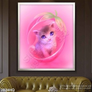 Tranh hoa lá và mèo con