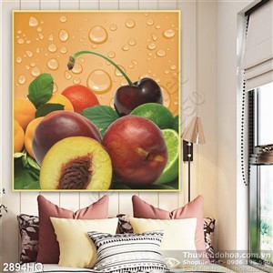 Tranh hoa lá và hoa quả trang trí bếp