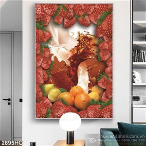 Tranh hoa lá và trái cây trang trí bếp