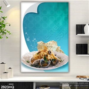 Tranh hoa lá và món ăn trang trí bếp