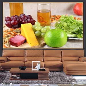 Tranh hoa lá và trái cây trang trí phòng bếp