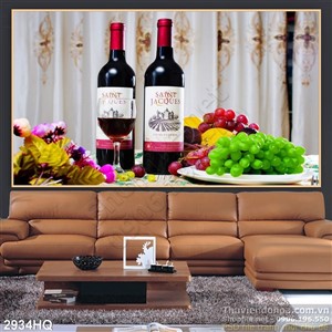 Tranh rượu và trái cây trang trí phòng ăn