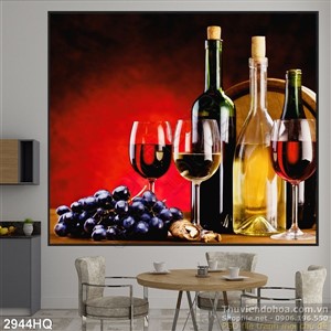 Tranh hoa rượu và trái cây