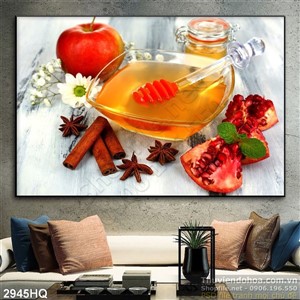Tranh hoa lá và mật ong trang trí bếp
