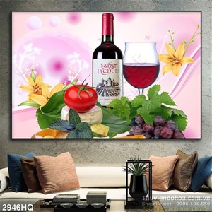 Tranh hoa lá và trái cây treo tường bếp