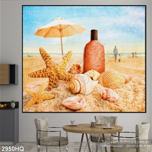 Tranh hoa lá trên bãi biển đẹp