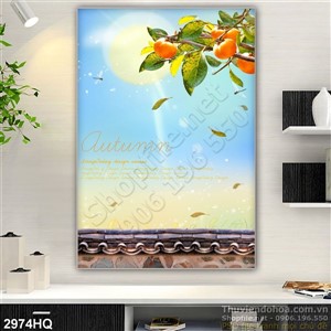 Tranh hoa lá và trái cây tran trí phòng ăn