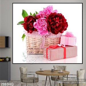 Tranh giỏ hoa trang trí