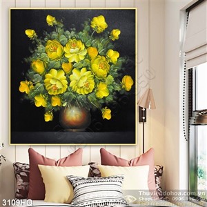 Tranh bình hoa sơn dầu trang trí đẹp