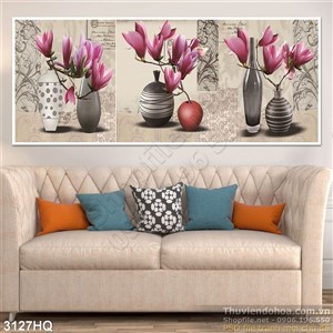 Tranh hoa trang trí dán tường phòng khách